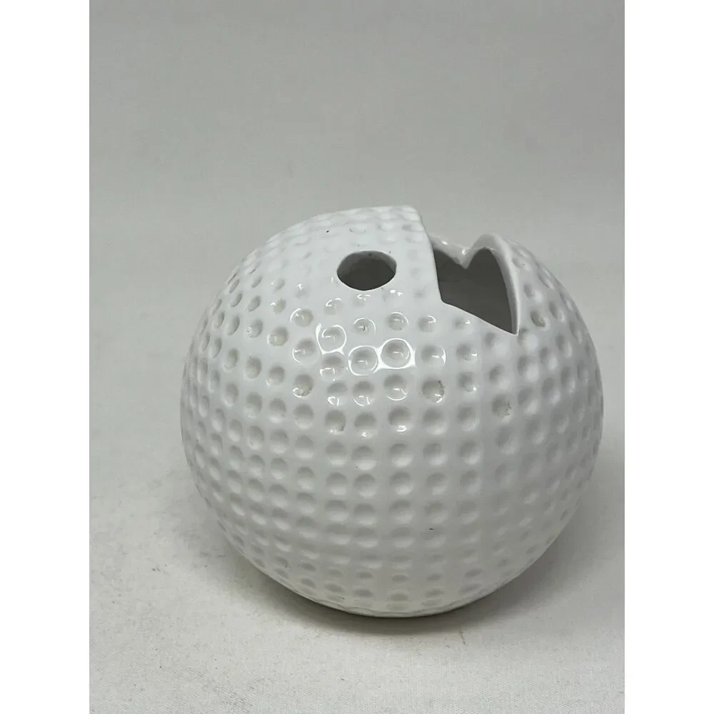 Russ Berrie #8652 GOLF BALL Ceramic PEN & NOTE HOLDER Desktop Fun Novelty